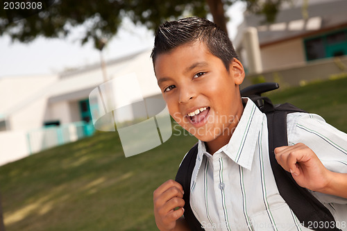 Image of Happy Young Hispanic Boy Ready for School
