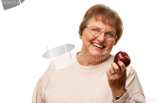 Image of Attractive Senior Woman with Red Apple
