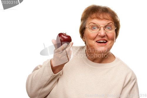 Image of Attractive Senior Woman with Red Apple
