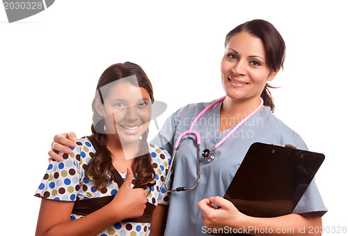 Image of Pretty Hispanic Girl and Female Doctor Isolated