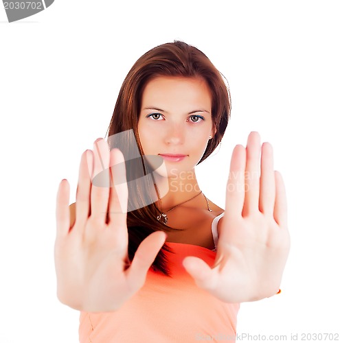 Image of Girl with stop gesture