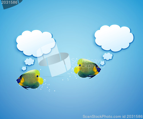 Image of angelfish with speech bubbles. 