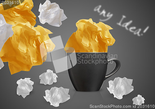 Image of Crumpled papers and coffee