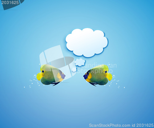 Image of angelfish with speech bubbles. 