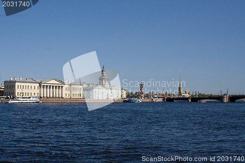 Image of movable bridges on the River Neva. View of the Petrov Palace and Kunstkammer. St. Petersburg. Russia.