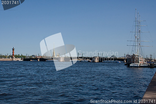 Image of movable bridges on the River Neva and Petrov's Palace. St. Petersburg. Russia.