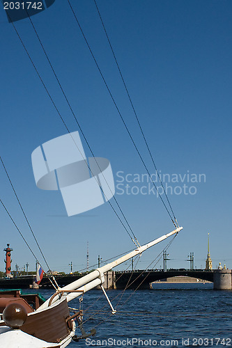 Image of movable bridges on the River Neva and Petrov's Palace. St. Petersburg. Russia.