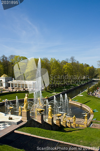 Image of The well-known cascade of fountains of Peterhof. St. Petersburg. Russia.