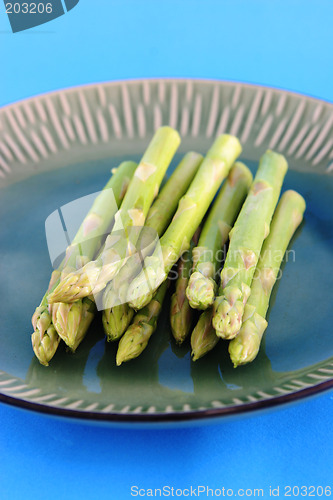 Image of Fresh asparagus shoots on a plate