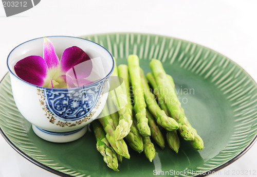 Image of Fresh asparagus shoots on a plate