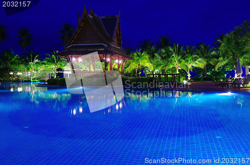 Image of pool in night illumination