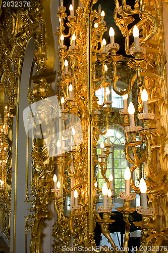 Image of Detail of decorations interiors of the royal palace in St. Petersburg. Russia