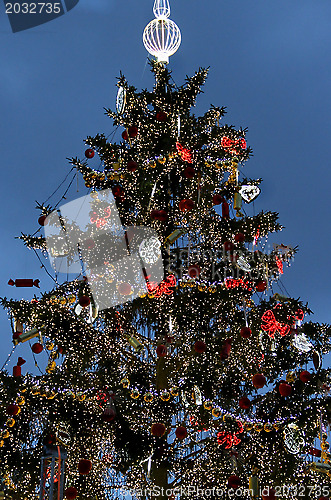 Image of Big beautiful well decorated Christmas tree