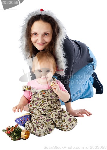 Image of mother with daughter with christmas accessories