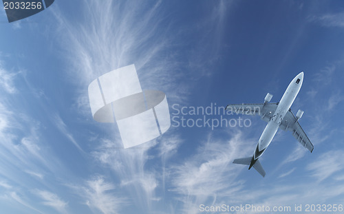Image of Passenger aircraft flying in blue sky