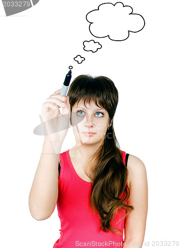 Image of girl drawing clouds thinking