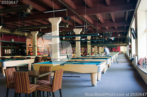 Image of Billiard room with many tables