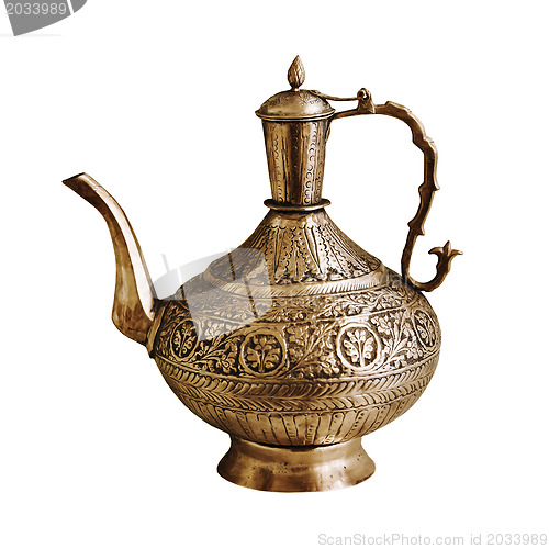 Image of Vintage Indian teapot on a white background