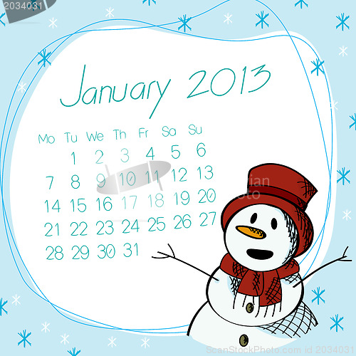 Image of January 2013 snow man calendar