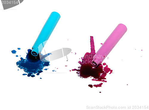 Image of Spilled blue and pink ink spatter