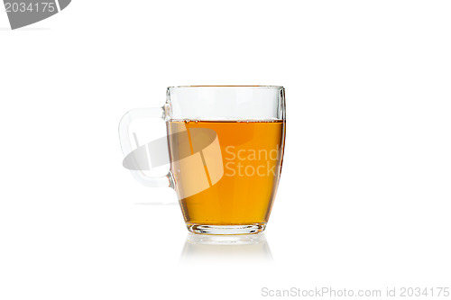 Image of Glass cup of hot green tea isolated on white