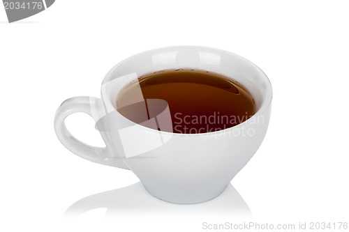 Image of White ceramic cup with tea isolated on white