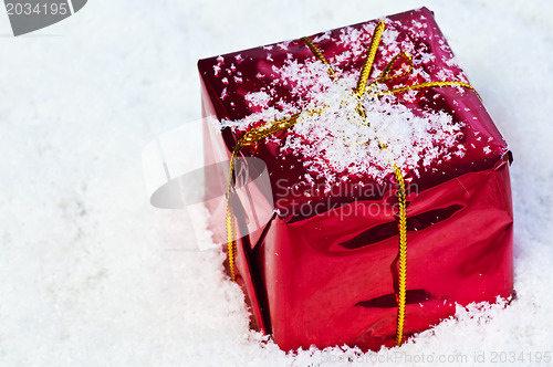 Image of christmas gift in snow