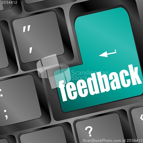 Image of Feedback computer key showing opinion and surveys