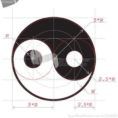 Image of Scheme for drawing of Yin and Yang abstract symbol. Vector illustration. EPS-8.
