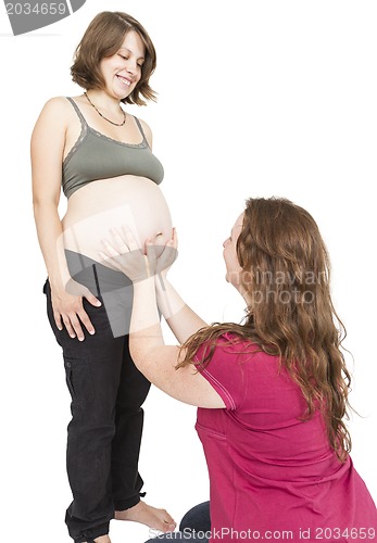 Image of midwife fingering at human belly