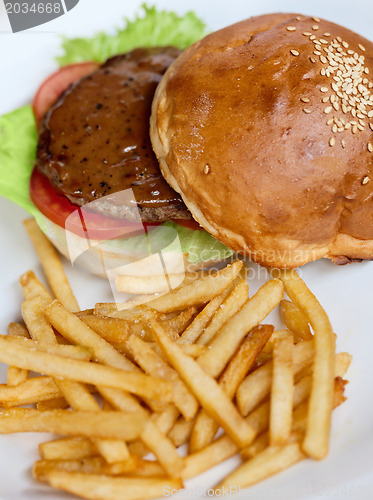 Image of Sandwich with meat and fries