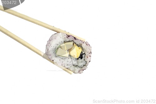 Image of Japanese roll in chopsticks