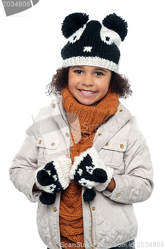 Image of Portrait of a lovely little girl in winter outfit