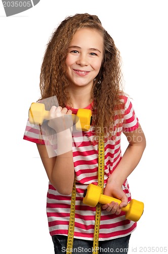 Image of Girl with dumbbells