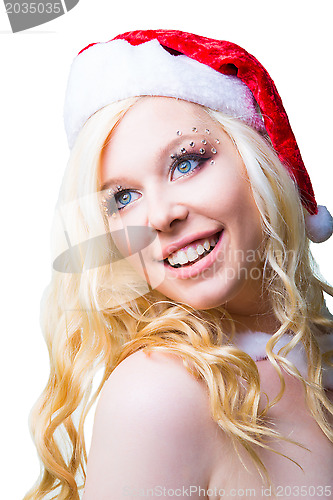 Image of beautiful sexy santa girl wearing santa claus clothes