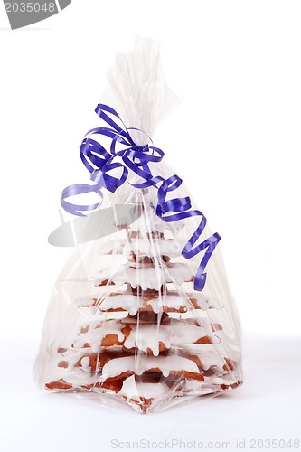 Image of christmas gingerbreads tree on white background