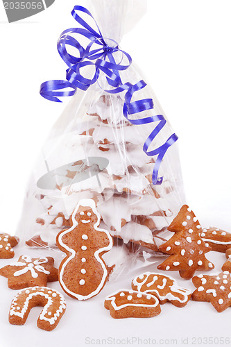 Image of christmas gingerbreads tree on white background