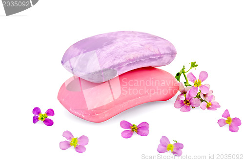 Image of Soap pink and lilac with flowers