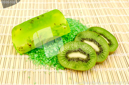 Image of Soap homemade and salt with kiwi