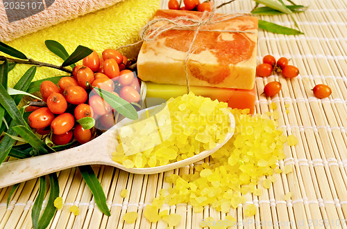 Image of Salt and homemade soap with sea buckthorn