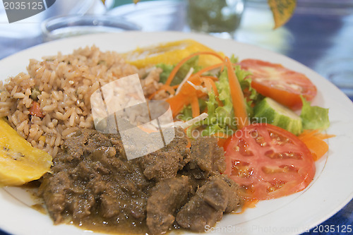 Image of beef stew with rice salad Bequia St. Vincent and the Grenadines