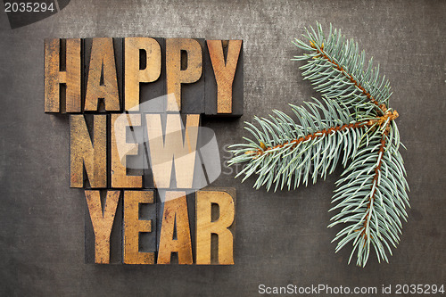 Image of Happy New Year in wood type
