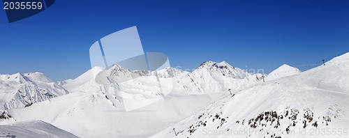 Image of Panorama of snow winter mountains. Caucasus Mountains, Georgia.