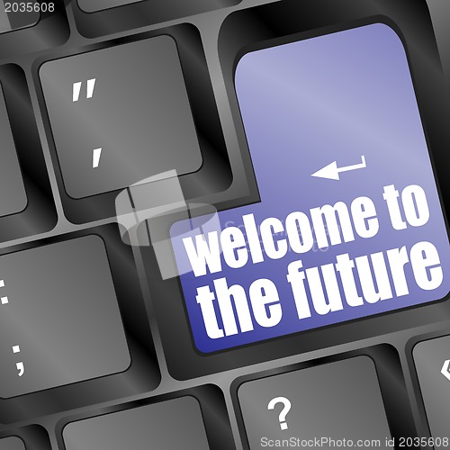 Image of Social media key with welcome to the future text on laptop