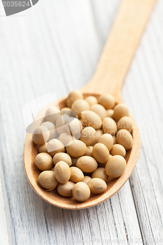 Image of soybeans in wooden spoon