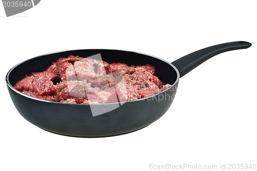 Image of Raw meat in pan.
