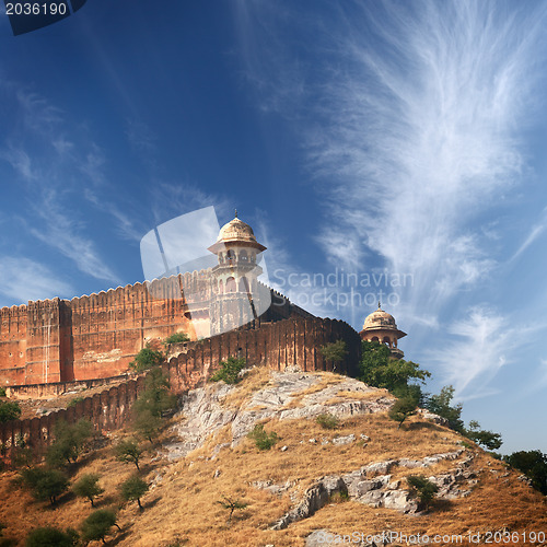 Image of Amber fort on the hill. India