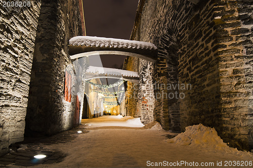 Image of The streets of Old Tallinn decorated to Christmas