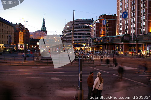 Image of Jernbanetorget in Oslo by night.