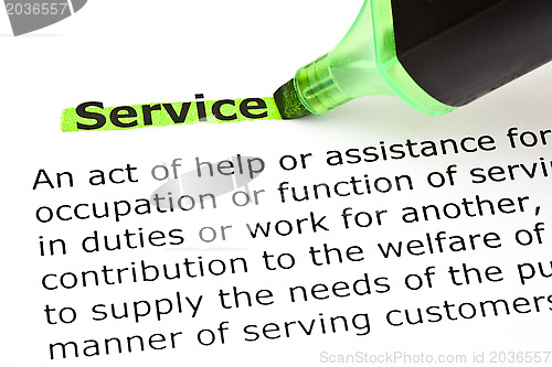 Image of Service highlighted in green